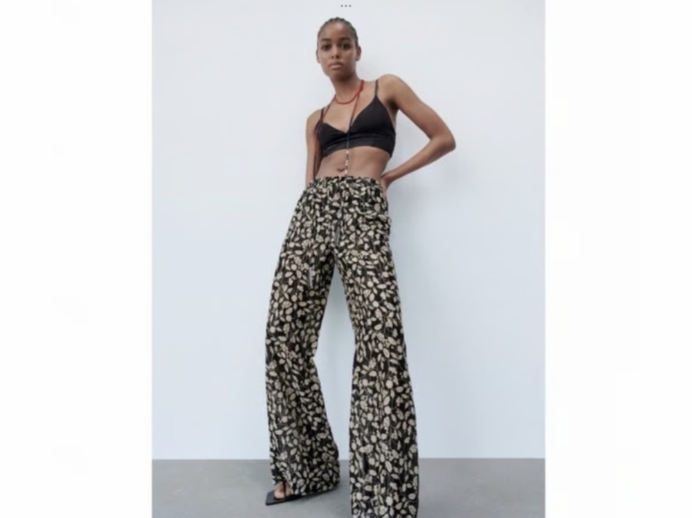 ZARA Cotton W/Metallic Thread Full Length Floral Print Pants Size XS